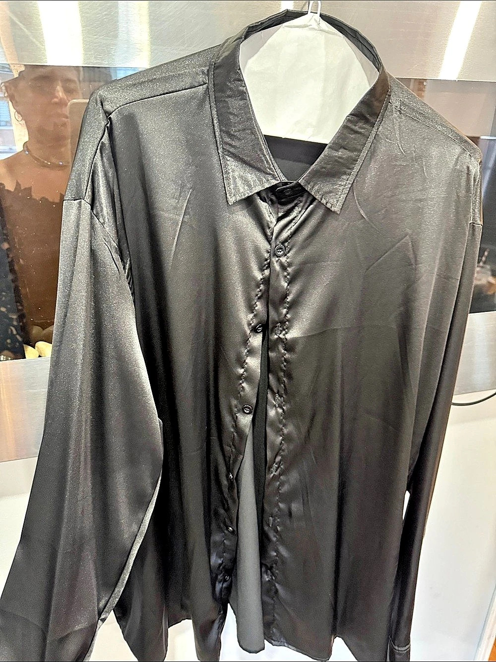 XXXL Men Long Sleeve Button Down Shirt in Black